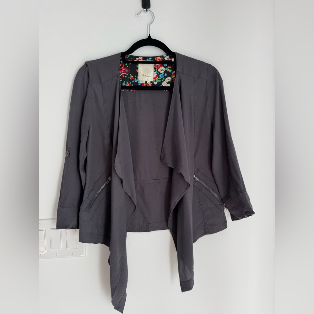 Anthropologie Elevenses Sz XS Eldora Blazer Jacket Draped Open Lightweight Gray
